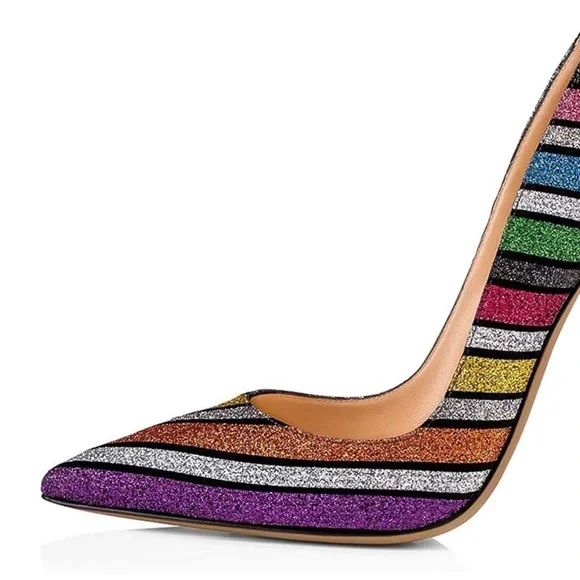 FSJ Multicolor Striped Women's Heels - Picture 3 of 4